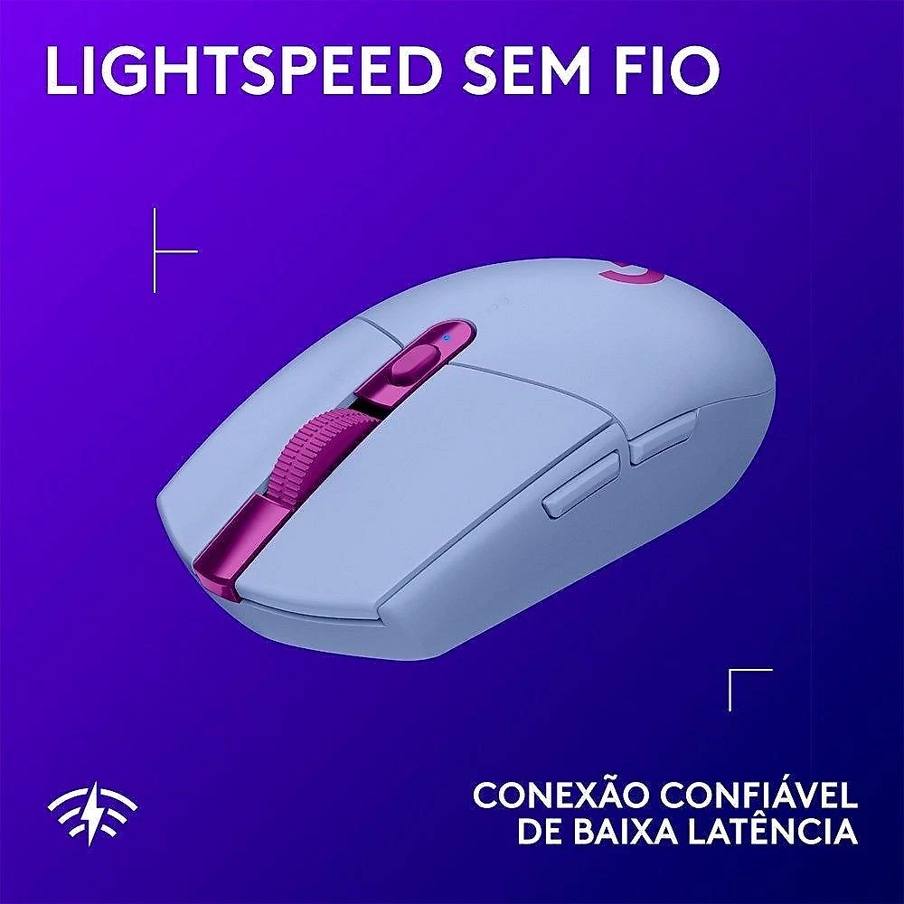 Mouse Gamer Sem Fio Logitech G305 Lightspeed, 6 Botões, 12.000 DPI, Lilás - 910-006021
