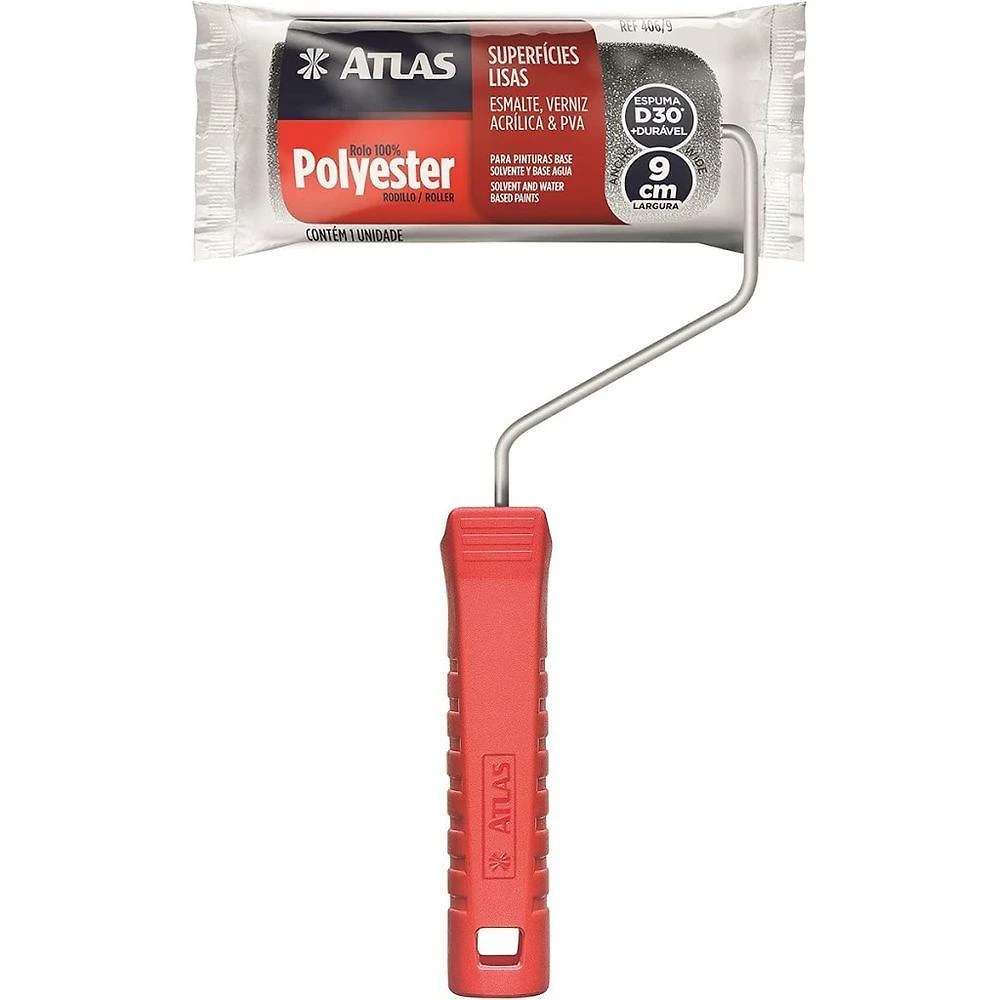 Acessorio para Pintura Garfo e Rolo de Espuma Superficie Lisa Polo Poliester Cinza Atlas 9CM