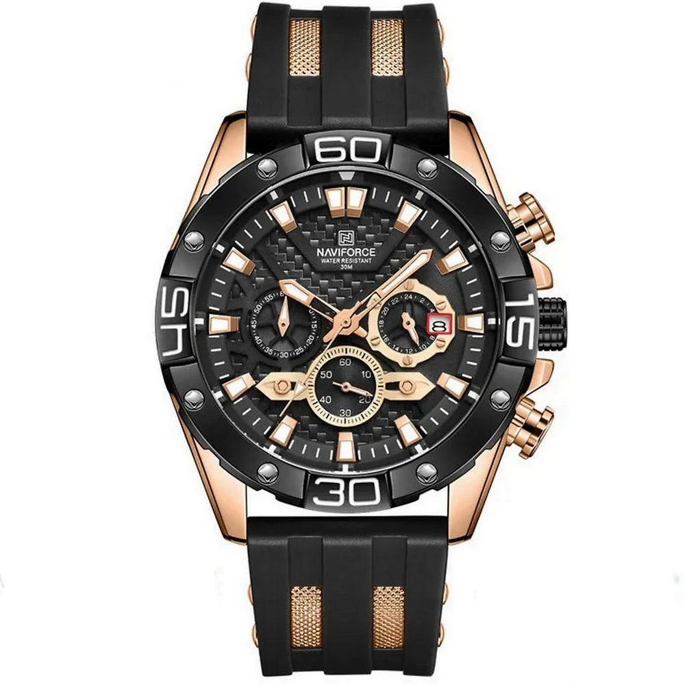 Relógio Para Homens Militar De Silicone à Prova D´agua Esportivo Casual Preto Dourado