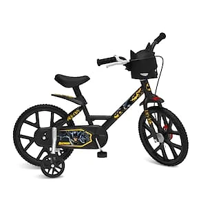 Bicicleta Infantil Bandeirantes Batman Aro 14 com Rodinhas Freio Tambor Quadro em Aço