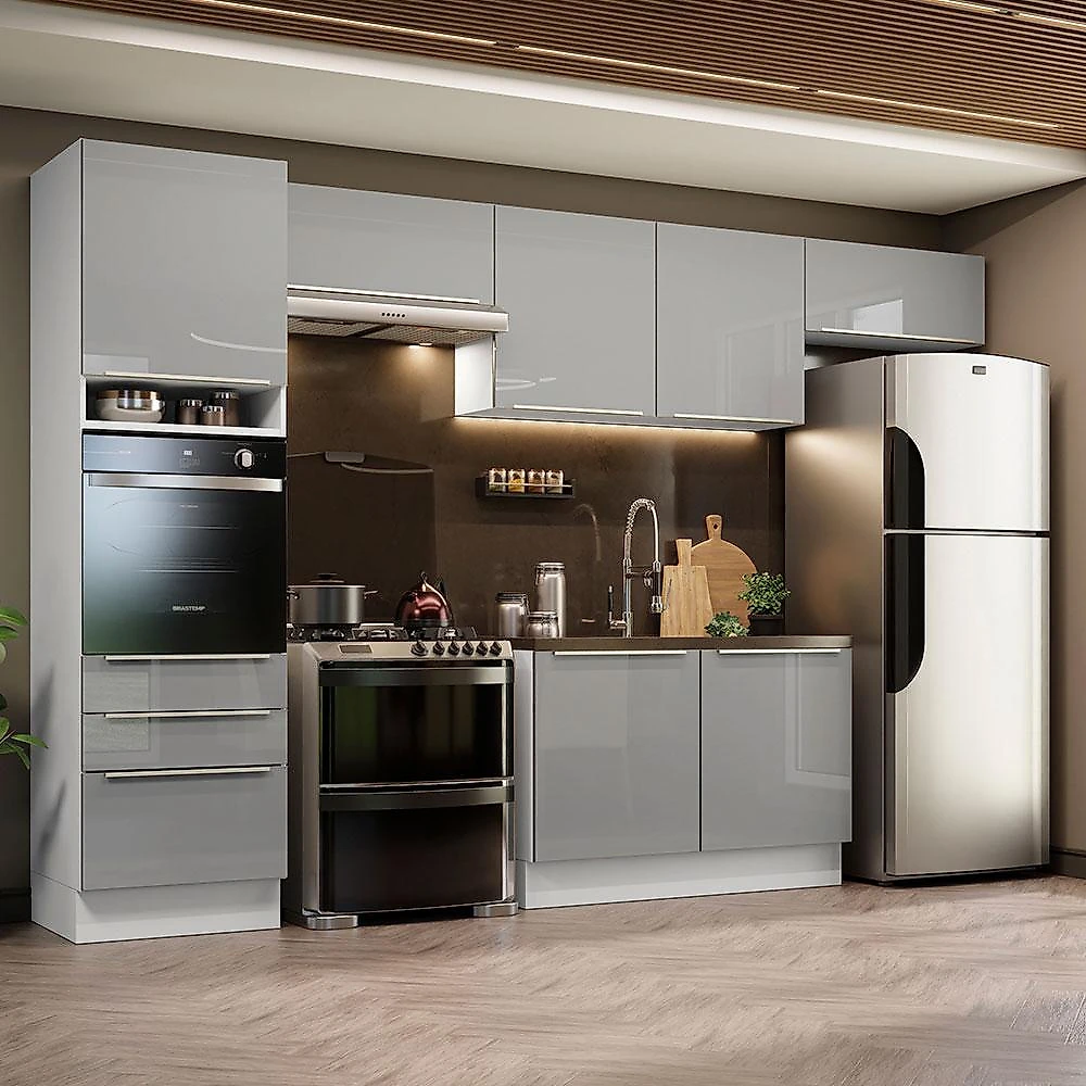 Cozinha completa madesa lux 340001 com armário e balcão - branco/cinza