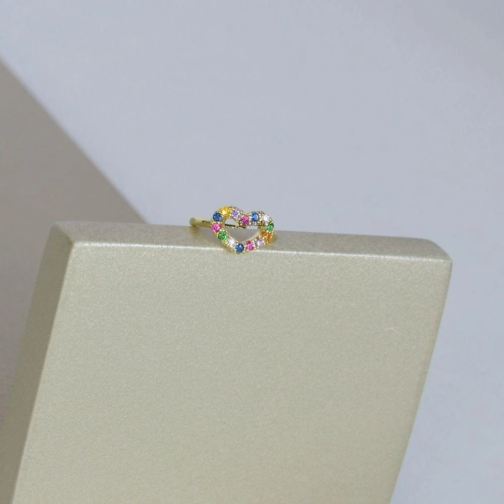 Piercing Fake Floratta Joias Coração Zircônias Coloridas Ouro 18k Dourado
