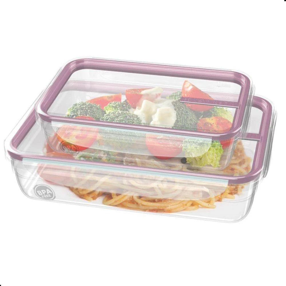 Conjunto 2 Potes Herméticos Freshy com Trava Plástico Resistente para Geladeira e Freezer Rosa