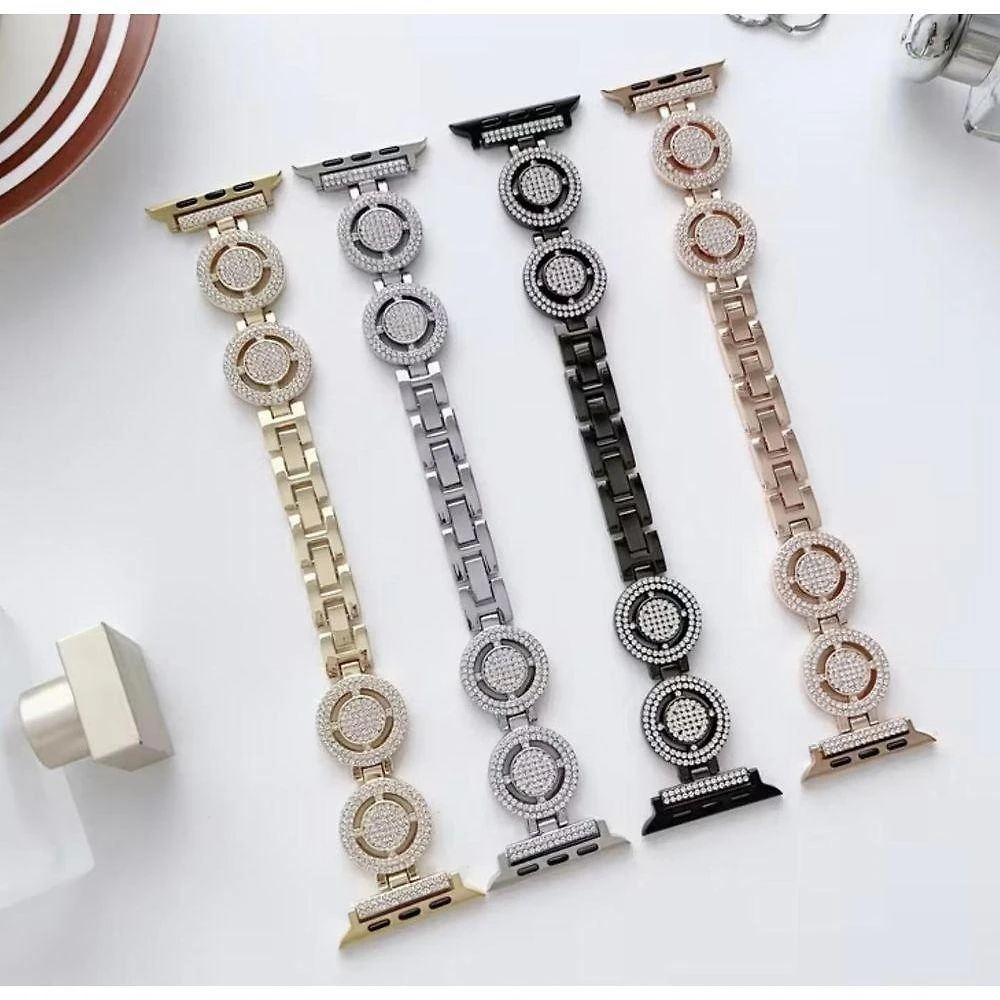 Pulseira De Diamante Ultra Luxo Cor Prata Compatível Apple Watch 38mm 40mm 41mm Pedras Brilhante Pulseira Feminina Cor P