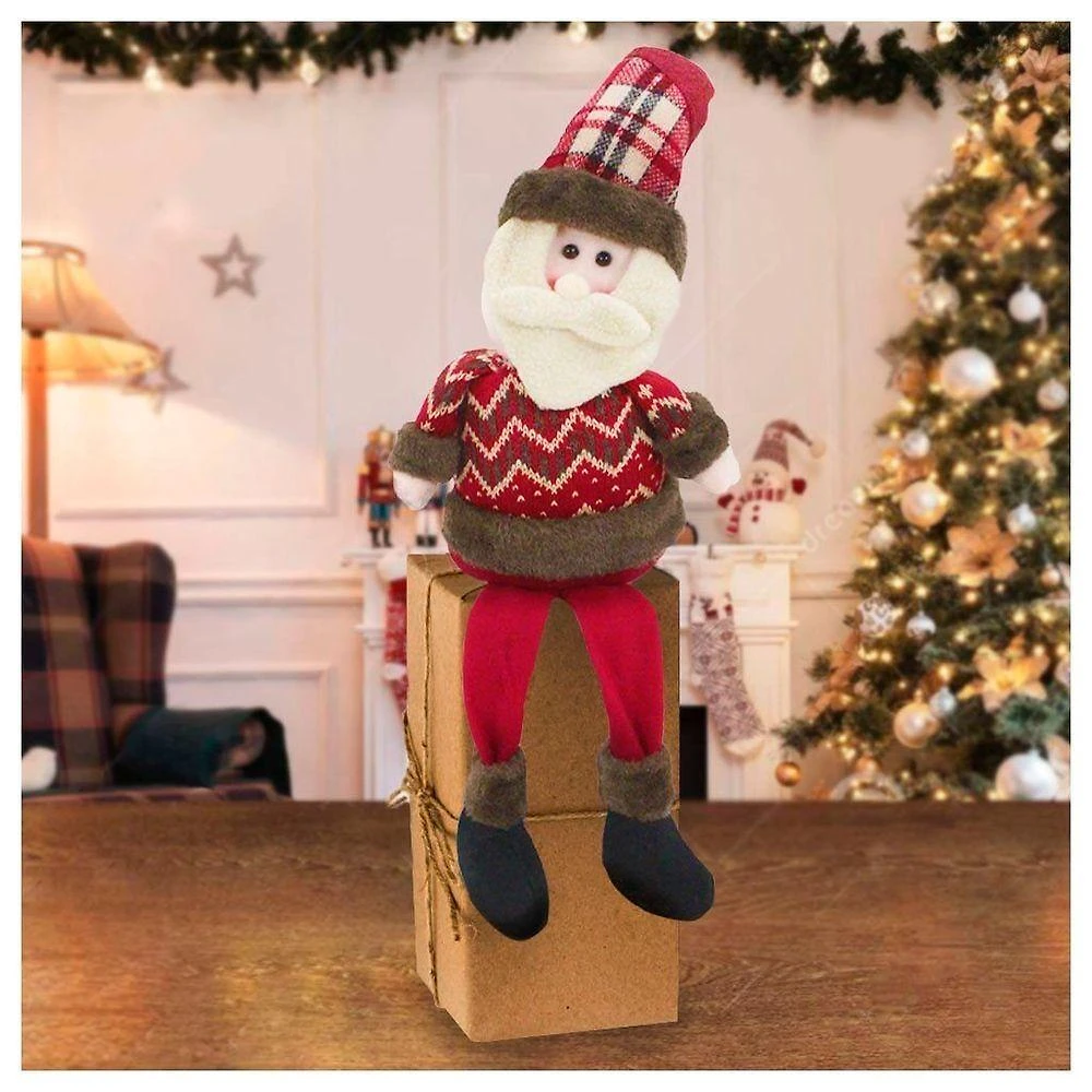 Boneco De Natal Papai Noel Sentado Perna Mole Em Tecido 56cm
