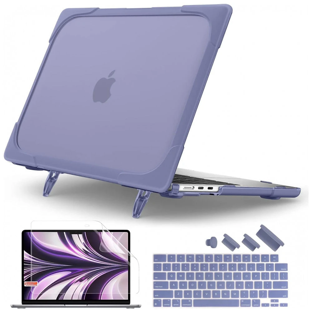 Capa Rígida Batianda MacBook Air 13,6" Cinza Lavanda – Modelos A2681, A3113, A3240 com Suporte Dobrável e Proteção Completa