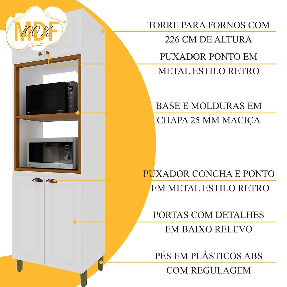 Armário Cozinha Modulada Completa Americana 100% MDF 270cm Provence Multimóveis CRINK-CPL007 Branco