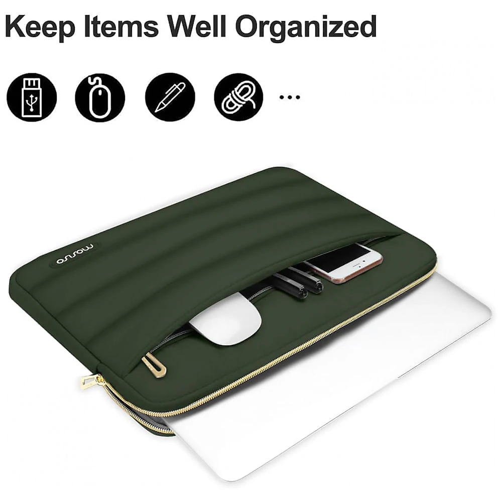 MOSISO 13,3" Capa Puff para Laptop com Bolsa Adicional, Compatível com MacBook Air 13/13,6, MacBook Pro 13/14, HP, Dell, ASUS, Lenovo, Verde Militar