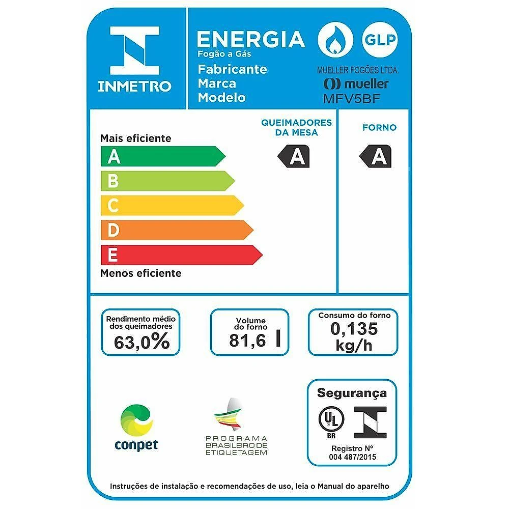 Fogão Mueller 5 Bocas Branco Com Mesa De Vidro E Tripla Chama MFV5BF
