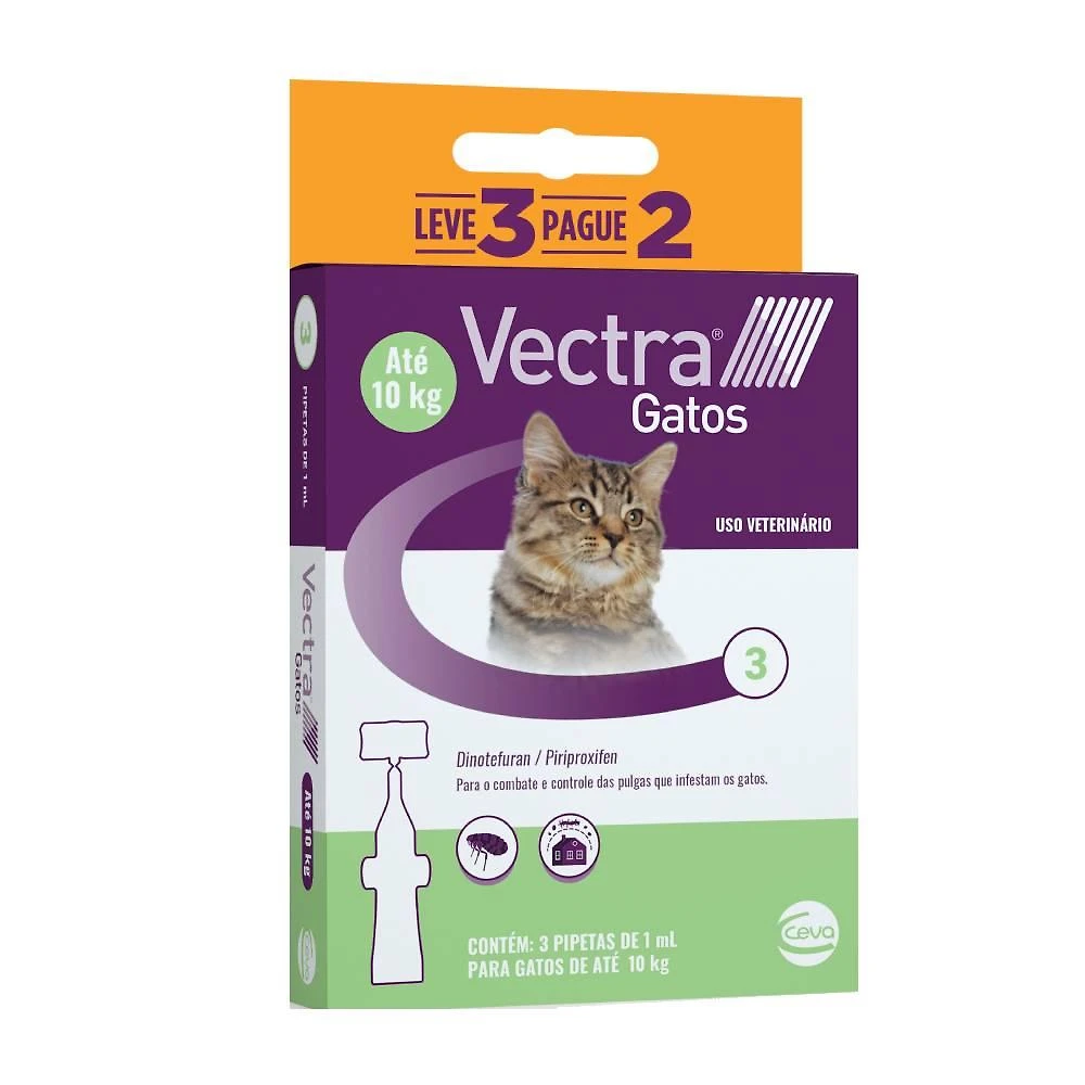 Antipulgas Ceva Vectra para Gatos até 10 Kg - 3 Pipetas (Leve 3 Pague 2)