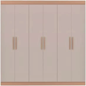 Miniatura Guarda-Roupa Casal Bartira Ville 6 Portas de Bater 2 Gavetas Internas MDP - 200,5cm de Largura Avelã/Capuccino