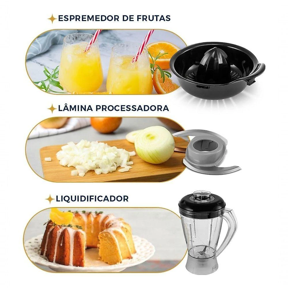 Multiprocessador BMP900 3 em 1 com 1000W Preto para Facilitar o Dia a Dia na Cozinha 110V