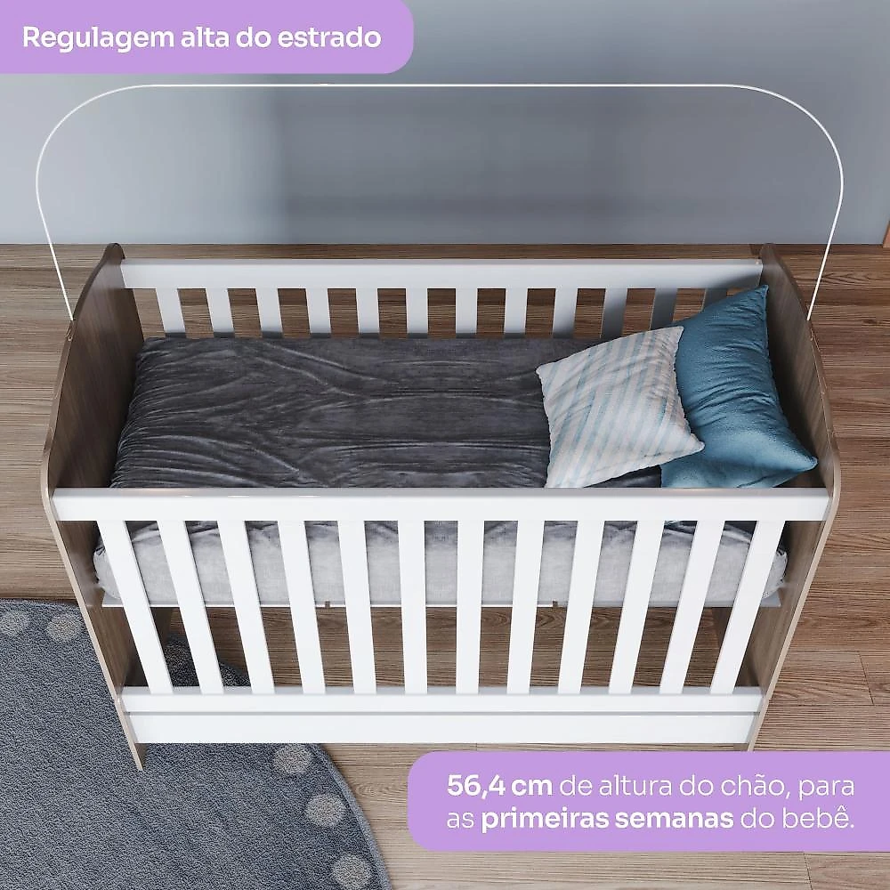 Quarto de Bebê Compacto com Berço e Guarda Roupa Lápis de Cor Espresso Móveis Rústico/Branco