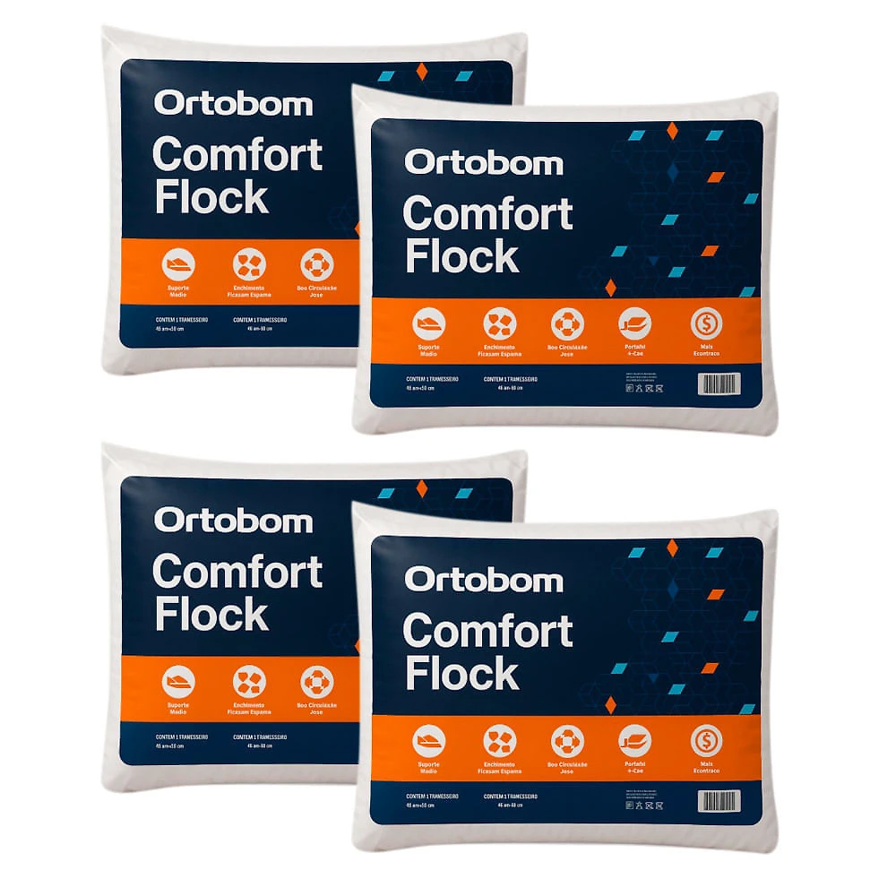Kit 4 Travesseiros Ortobom Confort Flock