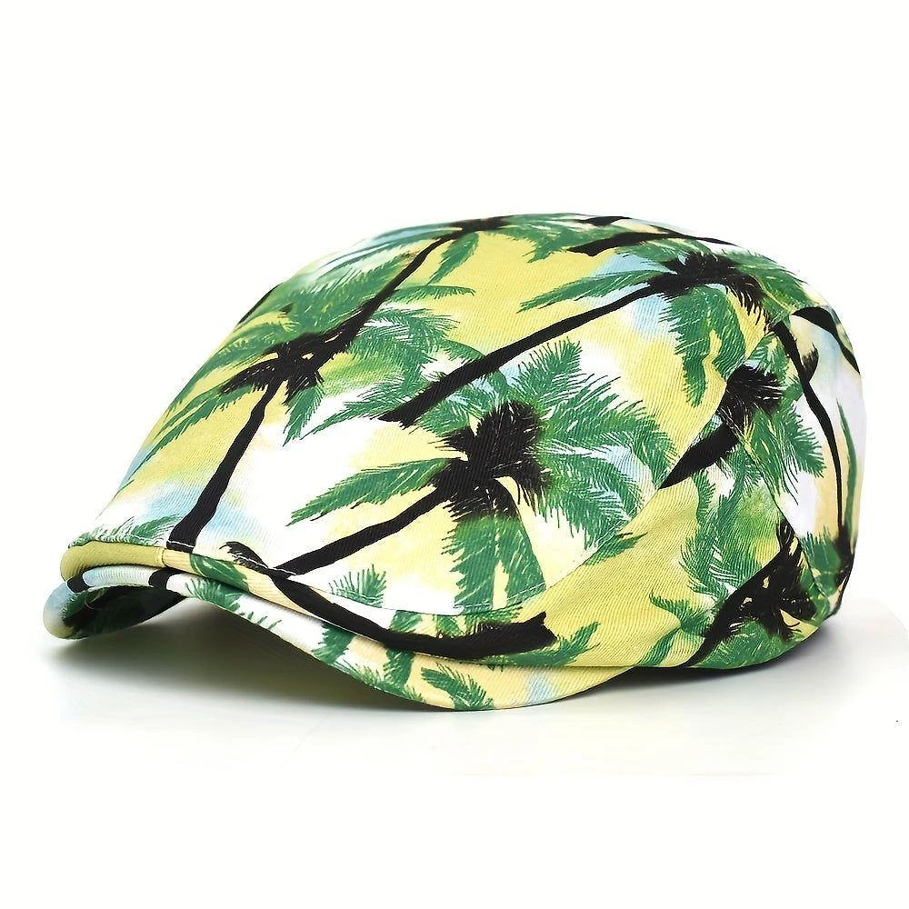 Boina Casual De Algodão , Estampa Tropical, Boné Fashion Para Todas As Estações Verde