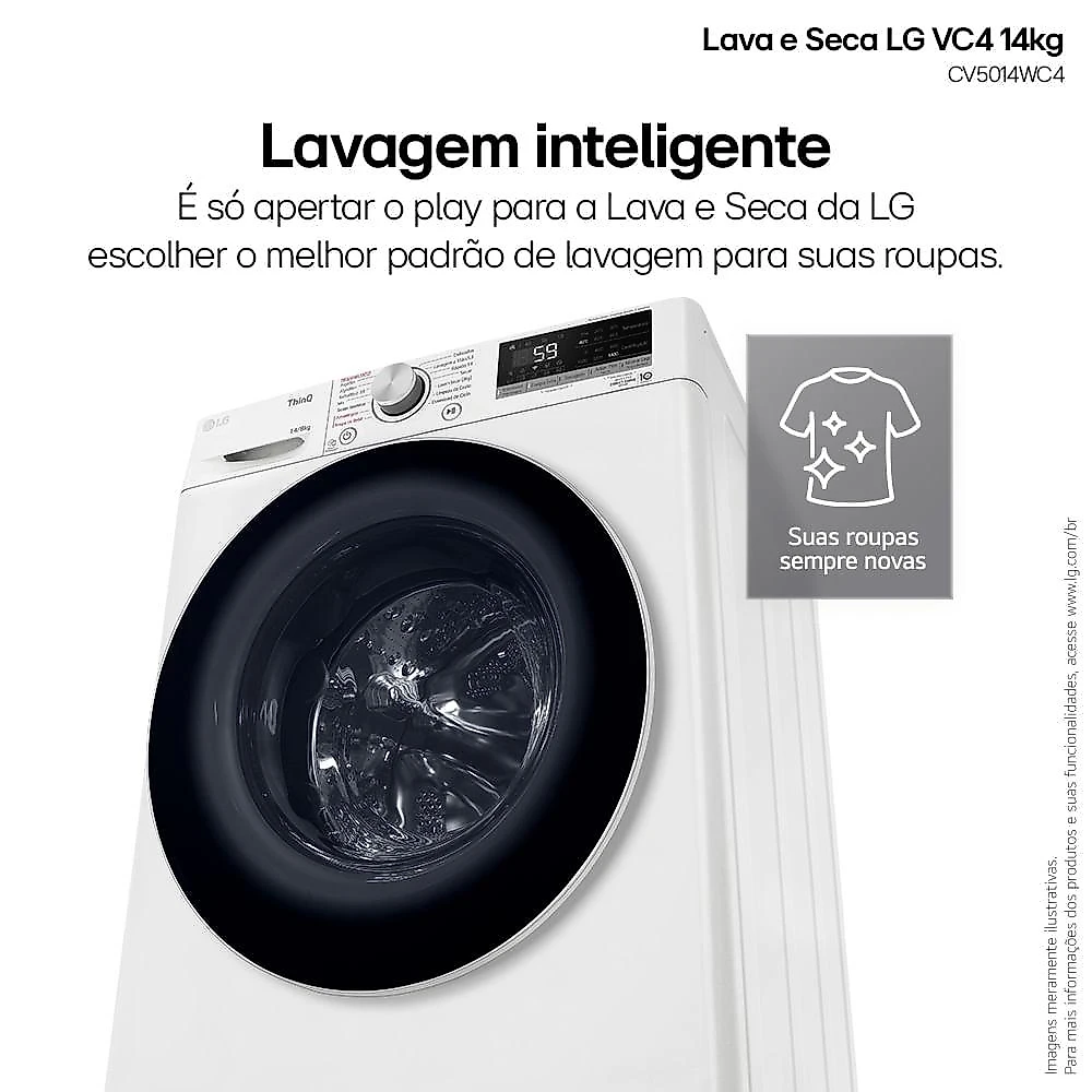 Lava e Seca LG 14kg Inteligência Artificial AIDD Branca VC4 127V