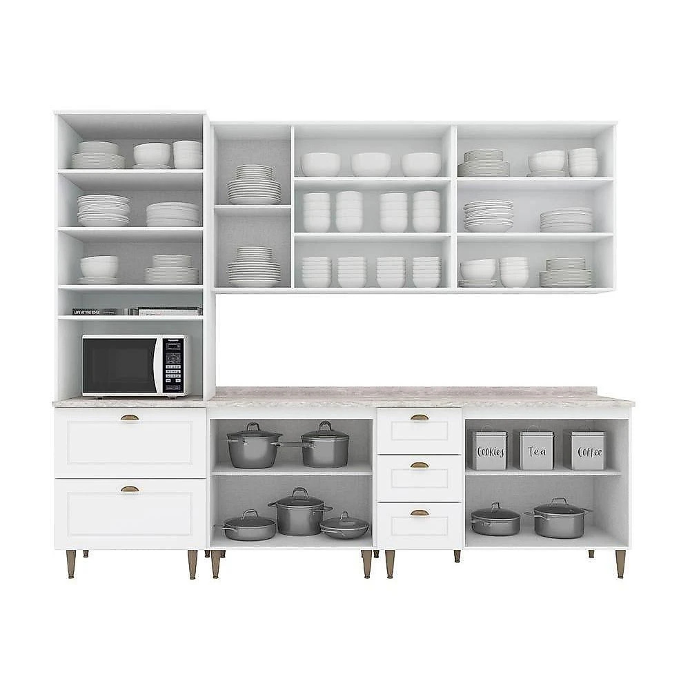 Kit Cozinha Americana C5p52 4 Portas 3 Gavetas MDF 120CM Branco Móveis Henn