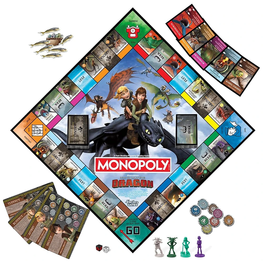 Monopoly Edição DreamWorks Como Treinar o Seu Dragão - Jogo de Tabuleiro, 8+ Anos, 2-4 Jogadores, 45 Min de Diversão.