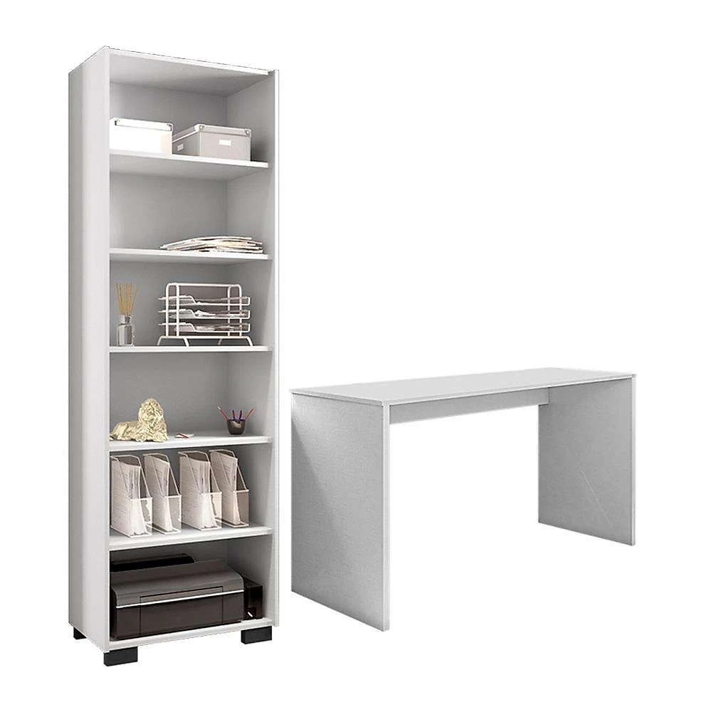 Kit 2 Peças com Estante Livreiro e Escrivaninha Gávea Espresso Móveis Conjunto Home Office 2 Peças 1 Estante e 1 Escrivaninha Gávea Espresso Móveis Branco