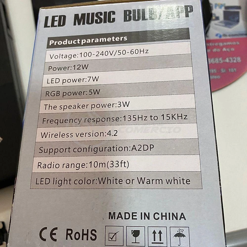 Lâmpada Led 12W E27 Rgb Colorida Com Caixa De Som Bluetooth