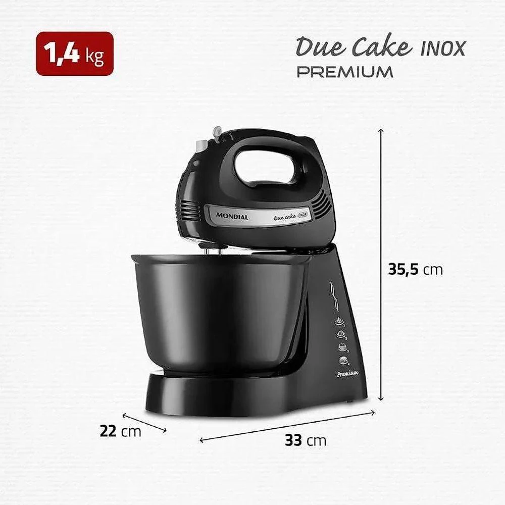 Batedeira Planetária Premium B-04 NP 4L e 2,3L 400W 4 Velocidades Preto 220V