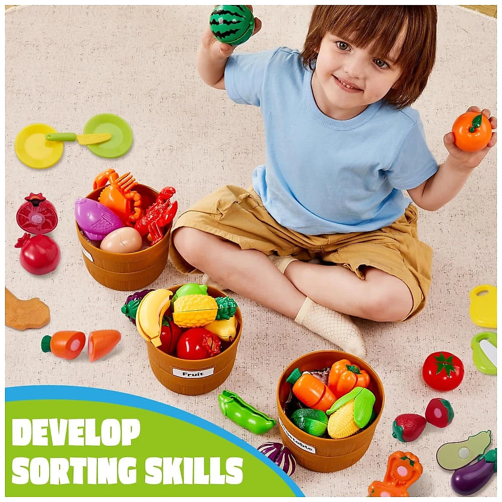 Jogos Educativos Joyin Para Crianças: Brinquedos Culinários Com Comida Cortável, Acessórios De Cozinha E Classificação Por Cores