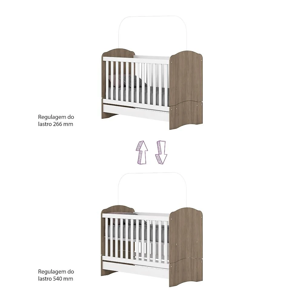 Quarto de Bebê Compacto com Berço e Guarda Roupa Lápis de Cor Espresso Móveis Rústico/Branco
