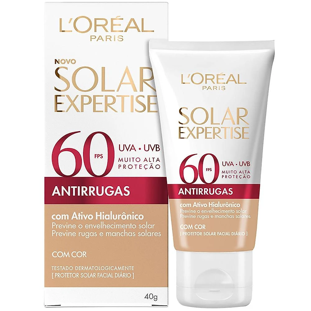 Protetor solar facial l'oréal paris solar expertise antirrugas com cor fps60 40g