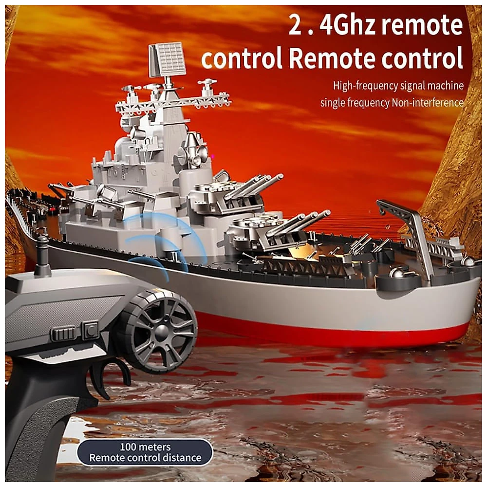 Navio de Guerra de Controle Remoto para Adultos, Escala 1:390 com Alarme de Bateria Fraca e 2 Baterias Inclusas, GoolRC, Cinza e Vermelho