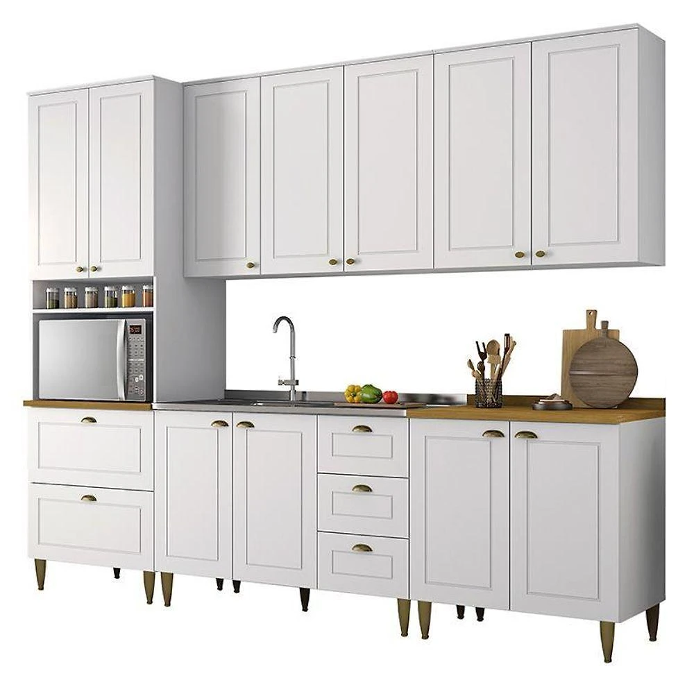 Cozinha Completa 5 Peças Americana Branco Com Torre Quente E Tampo Nature - Móveis Henn Branco