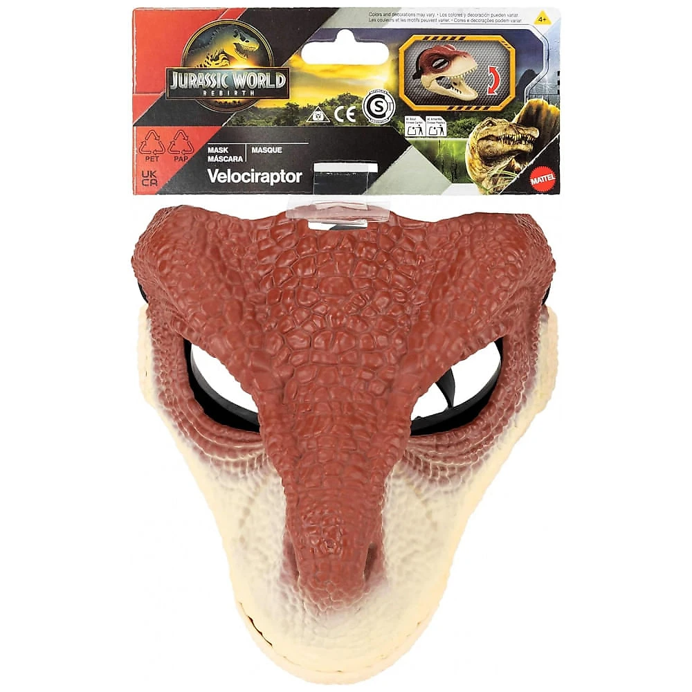 Máscara Mattel Jurassic World Rebirth Velociraptor com Mandíbula Móvel e Detalhes Realistas - Fantasia Infantil