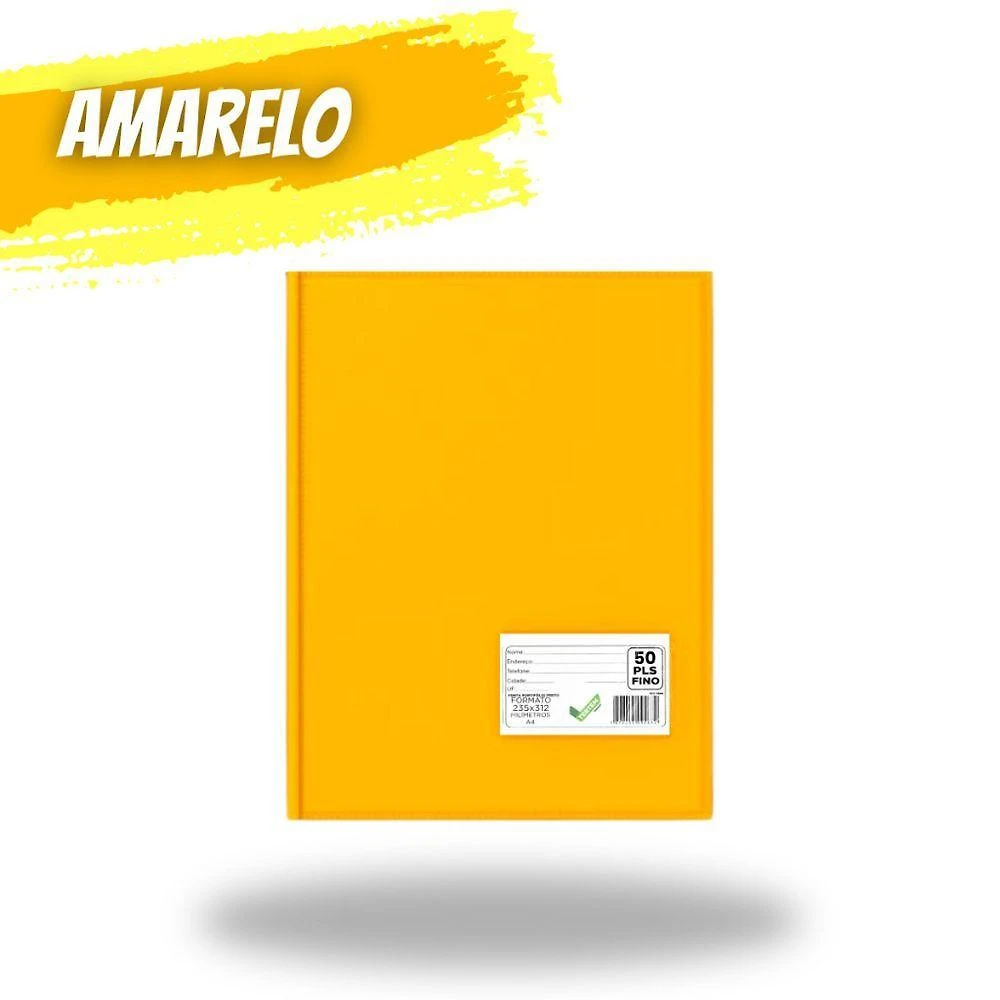 Pasta Catálogo Organizadora A4 OEM com Visor e Plásticos 0 e 06 mm com 50 Envelopes Amarelo