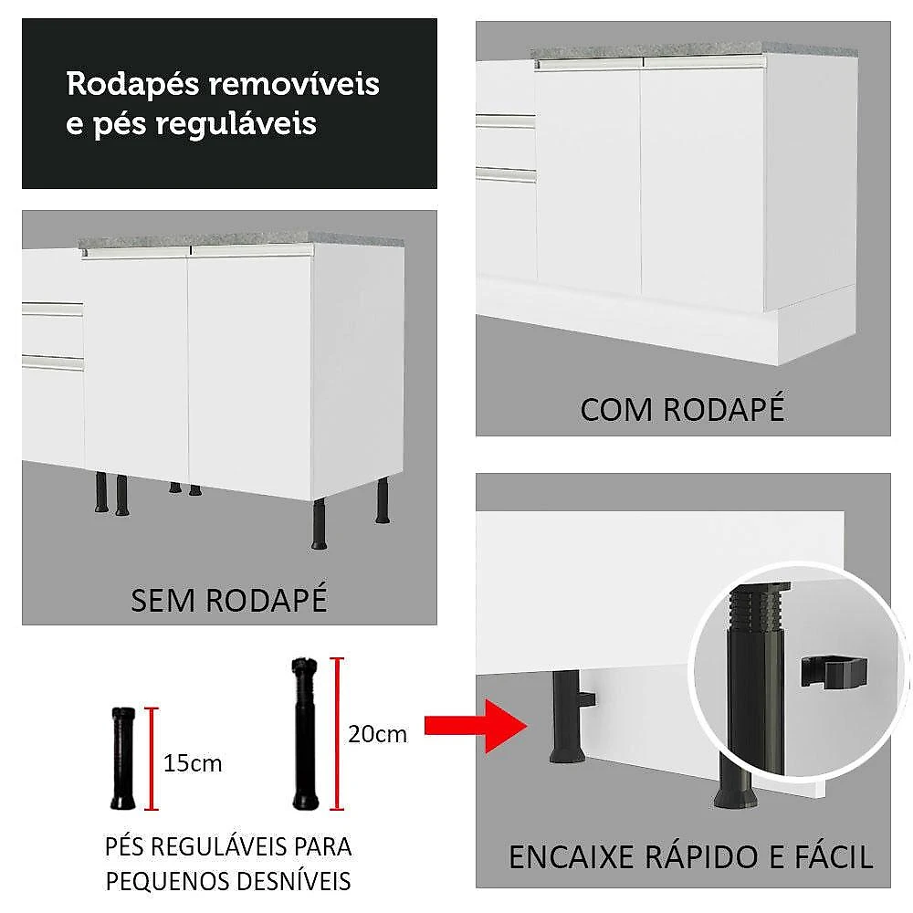 Armário de Cozinha Completa 240cm Branco Glamy Madesa 09 Branco