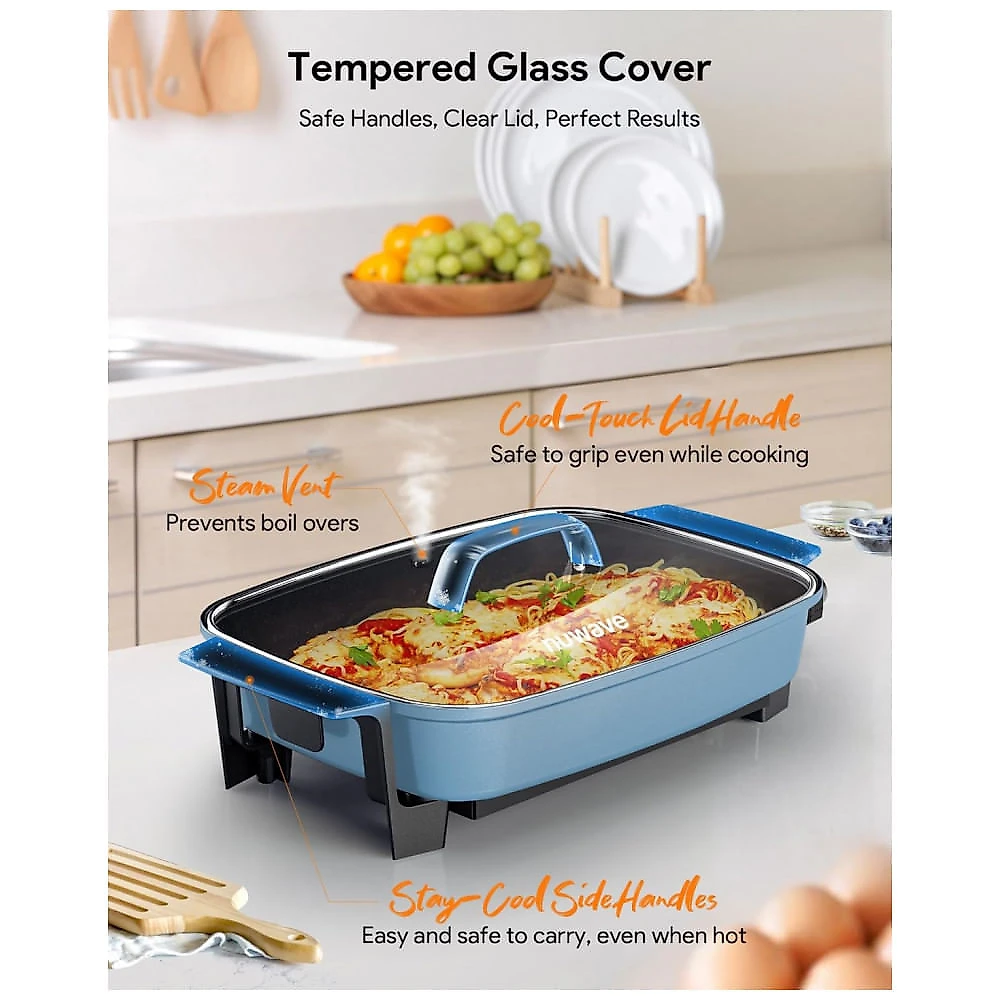 Panela Elétrica Skillet 7L Nuwave Medley XL Azul Digital Antiaderente Cerâmica PFAS Free com Tampa de Vidro 110V