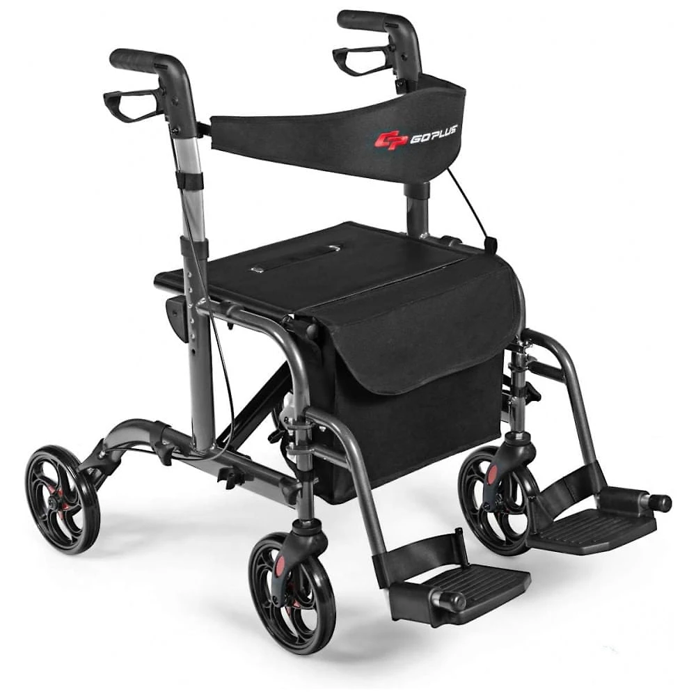 Andador Adulto Idoso GOPLUS com Encosto, Suporta até 136 Quilos, Preto