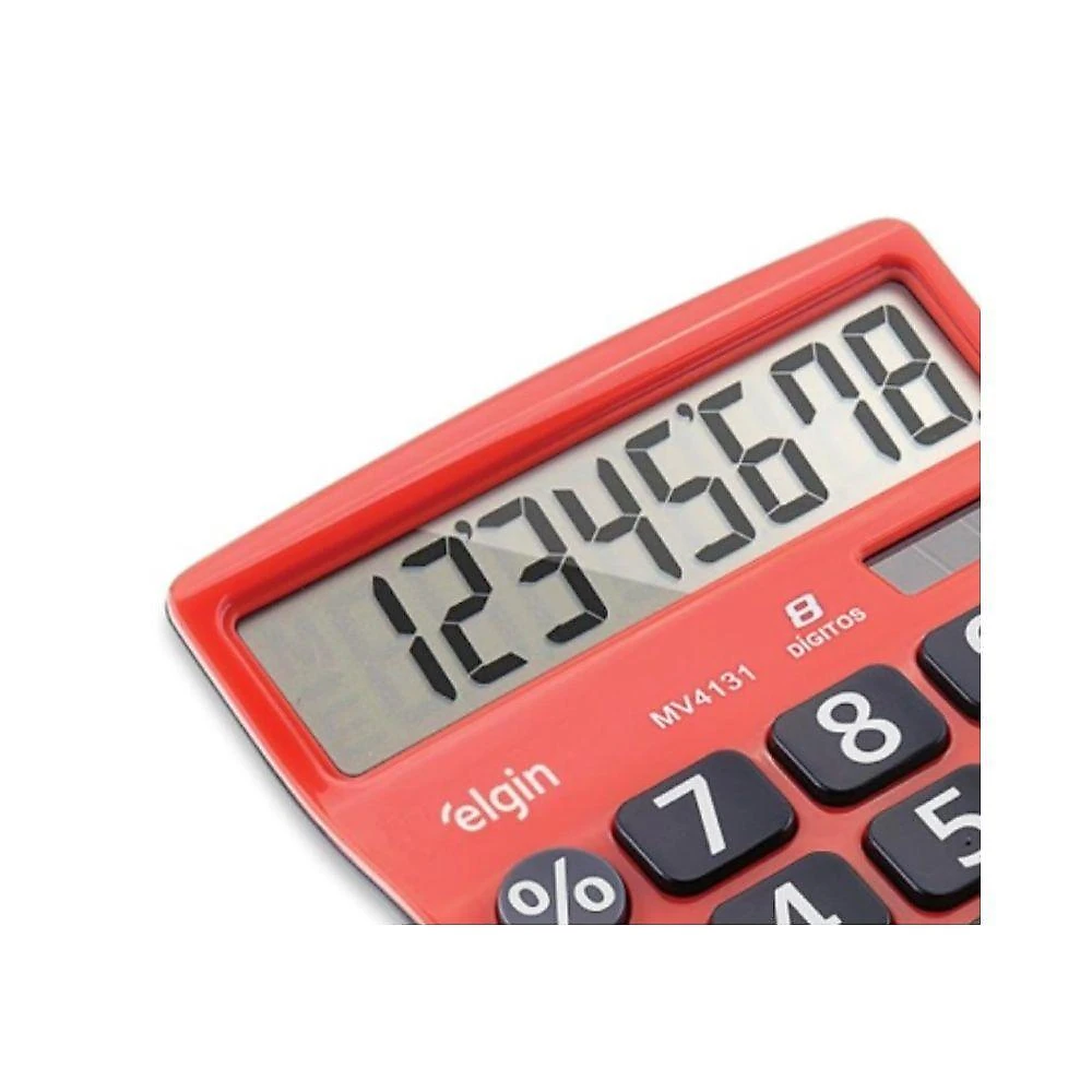 Calculadora de Mesa Elgin MV-4131 8 Dígitos Visor LCD Display Extra Grande Vermelho