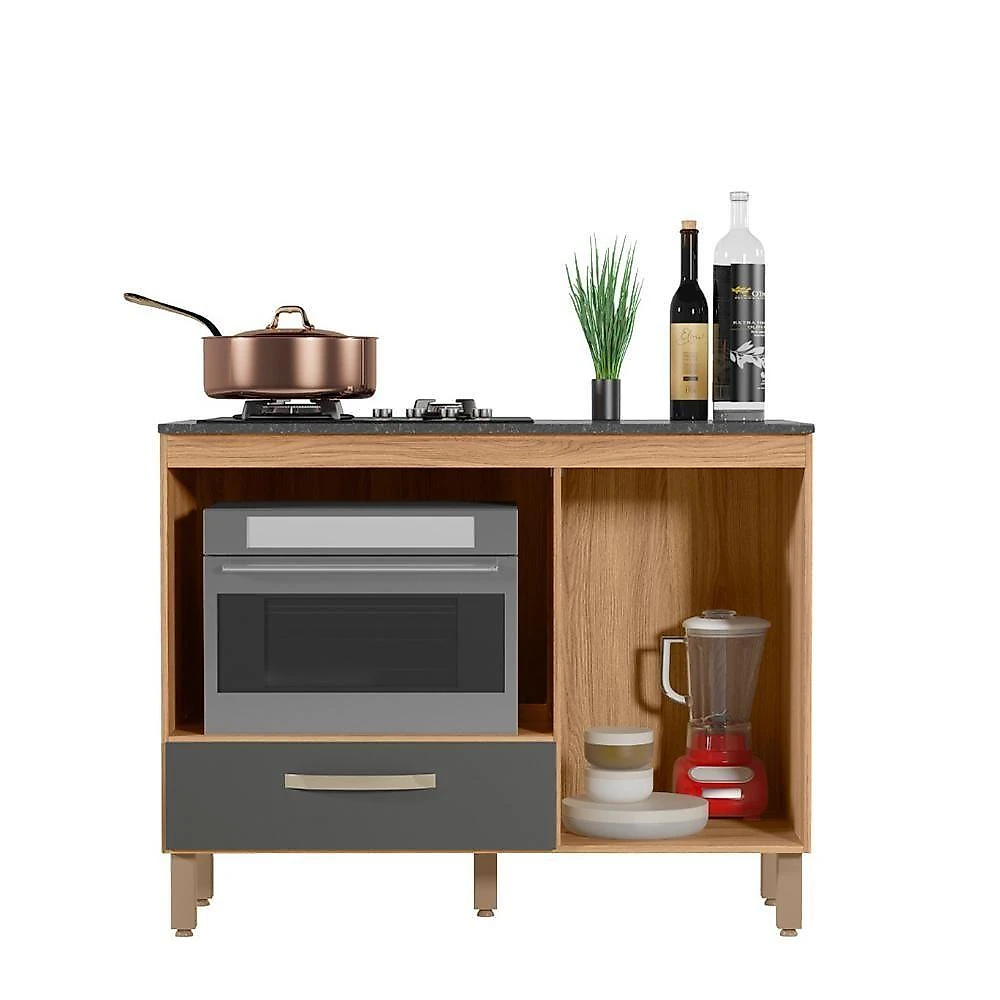 Cozinha Completa Com Armario E Balcão Para Cooktop Freijo/chumbo Freijo/chumbo