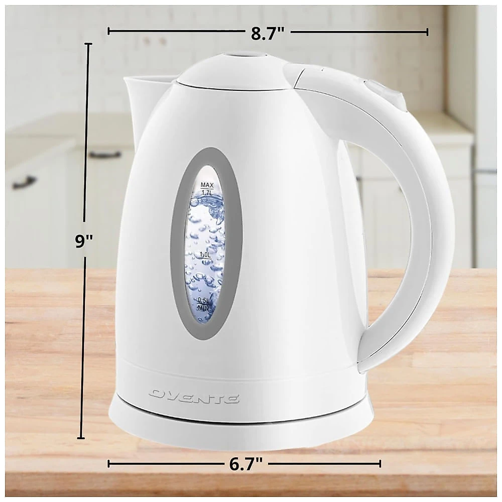 Chaleira Elétrica OVENTE, 1,7 Litros - Água Quente Instantânea para Café ou Chá, Livre de BPA, Desligamento Automático e Segurança Contra