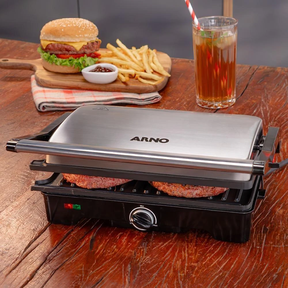 Grill Elétrico Dual Inox Gnox com Abertura de 180° Inox 110V