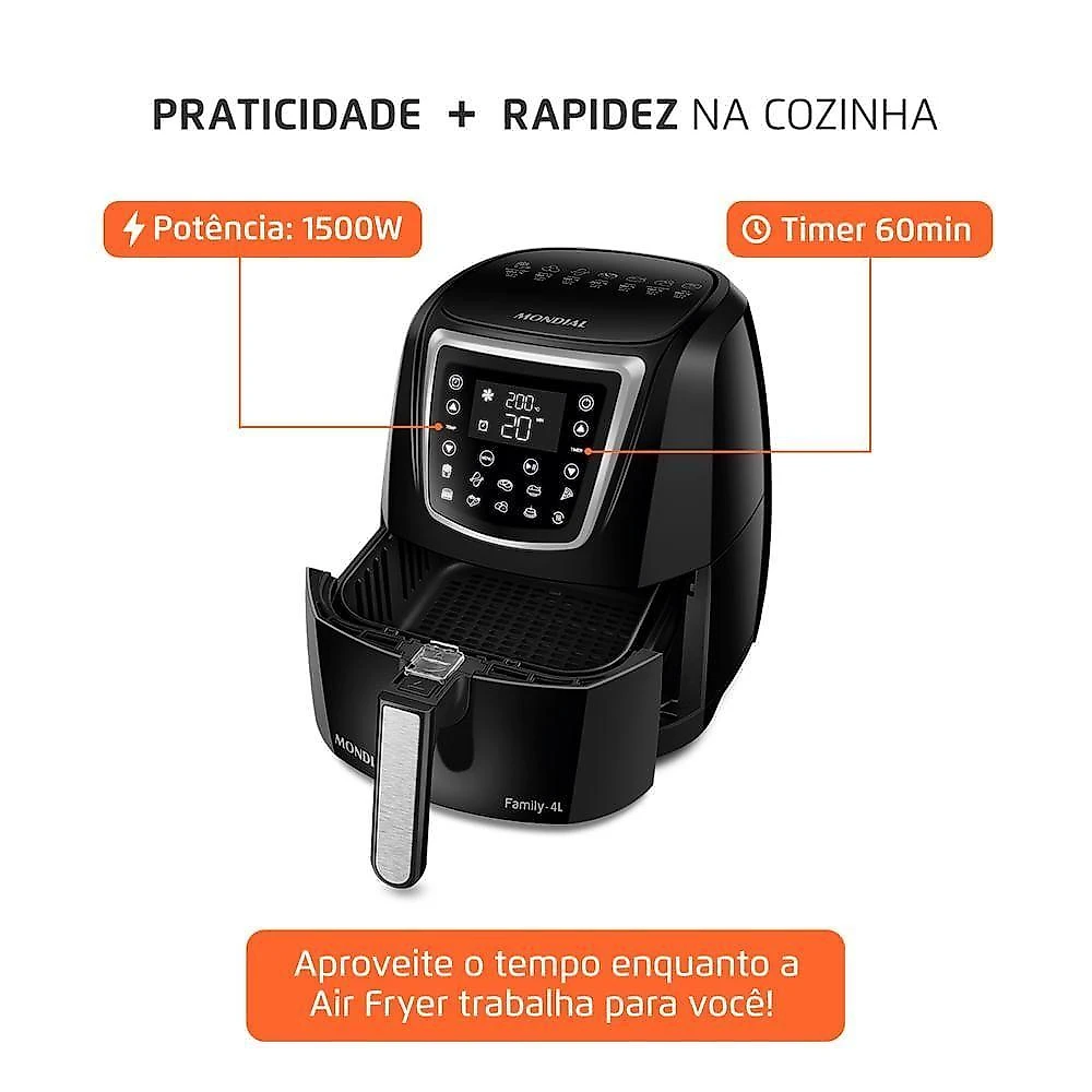 Fritadeira sem Óleo Air Fryer Mondial AFN-40-DI 4L Painel Digital 10 Funções Antiaderente 110V