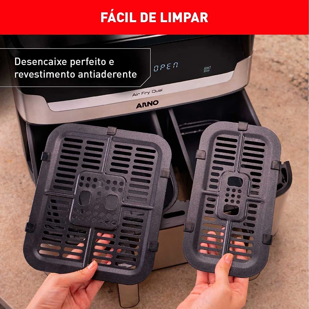 Fritadeira Elétrica AFD2 Sem Óleo Air Fryer Dual 8,3L Arno Preto / Inox - 220V