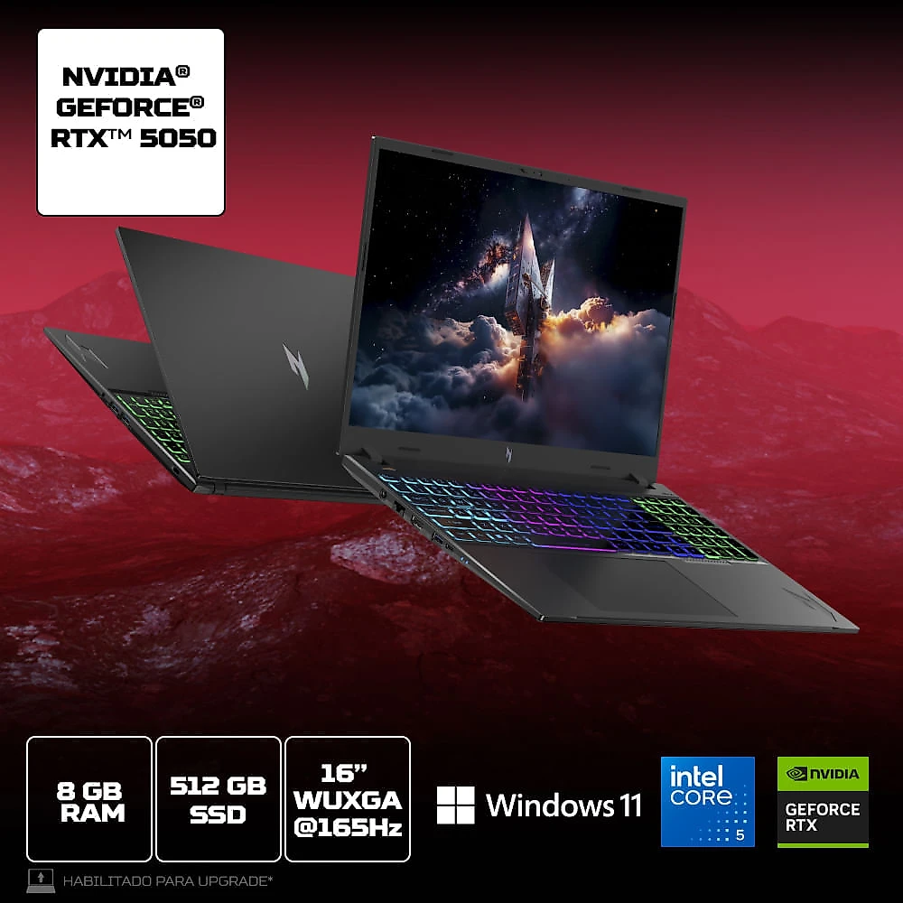 Notebook Gamer Acer Nitro V16 ANV16-I31-59MF Intel® Core™ 5 210H 8GB RAM 512GB SSD RTX5050 Windows 11 Home 16"