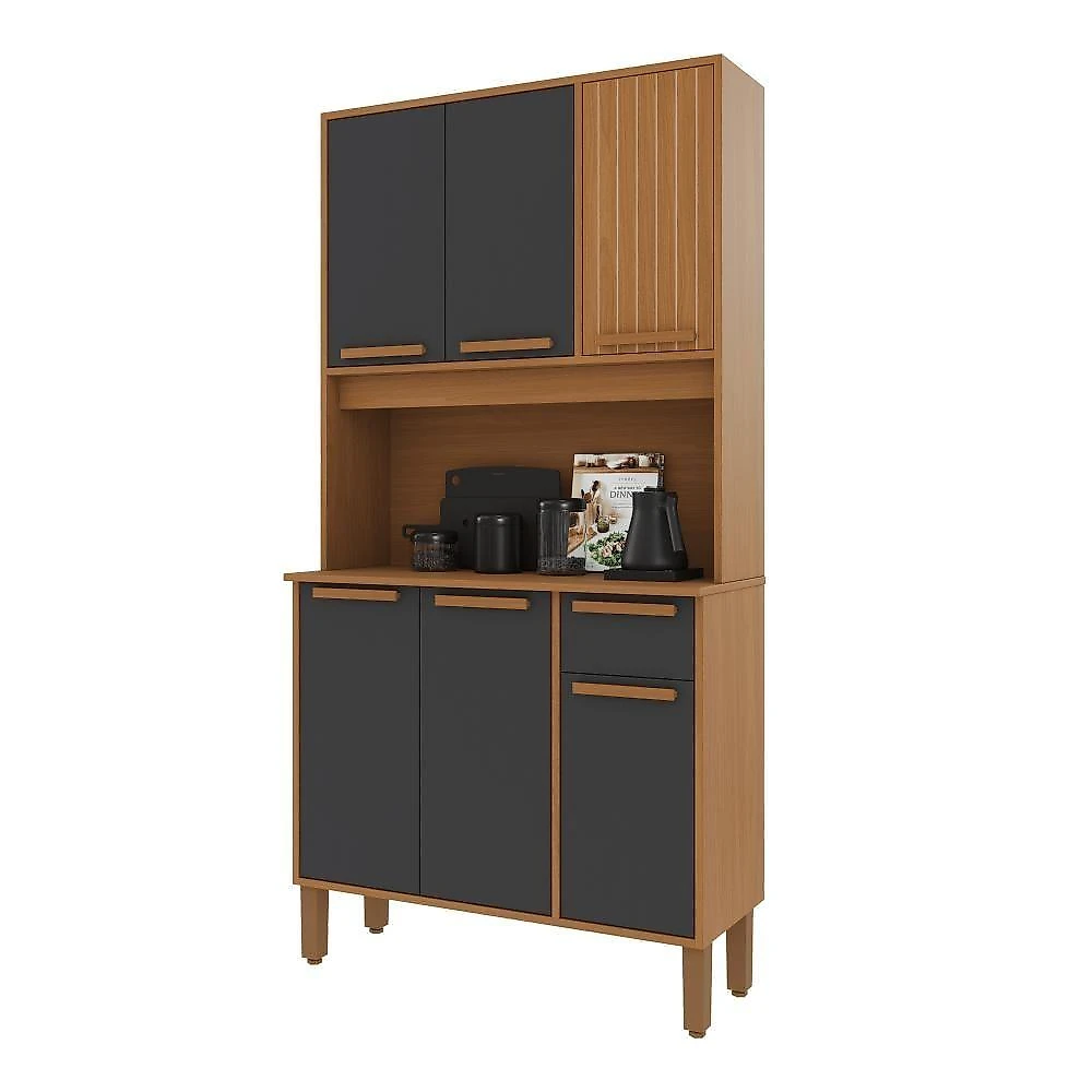 Cozinha Compacta Bari 6 Portas 1 Gaveta MDF-MDP 90CM Freijó e Chumbo webcontinental-7899208864766