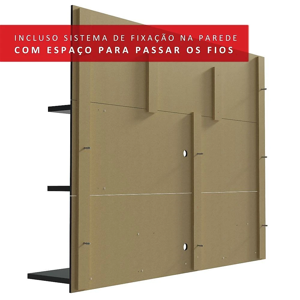 Painel para tv até 60 polegadas madesa alfa com prateleiras e nichos - preto