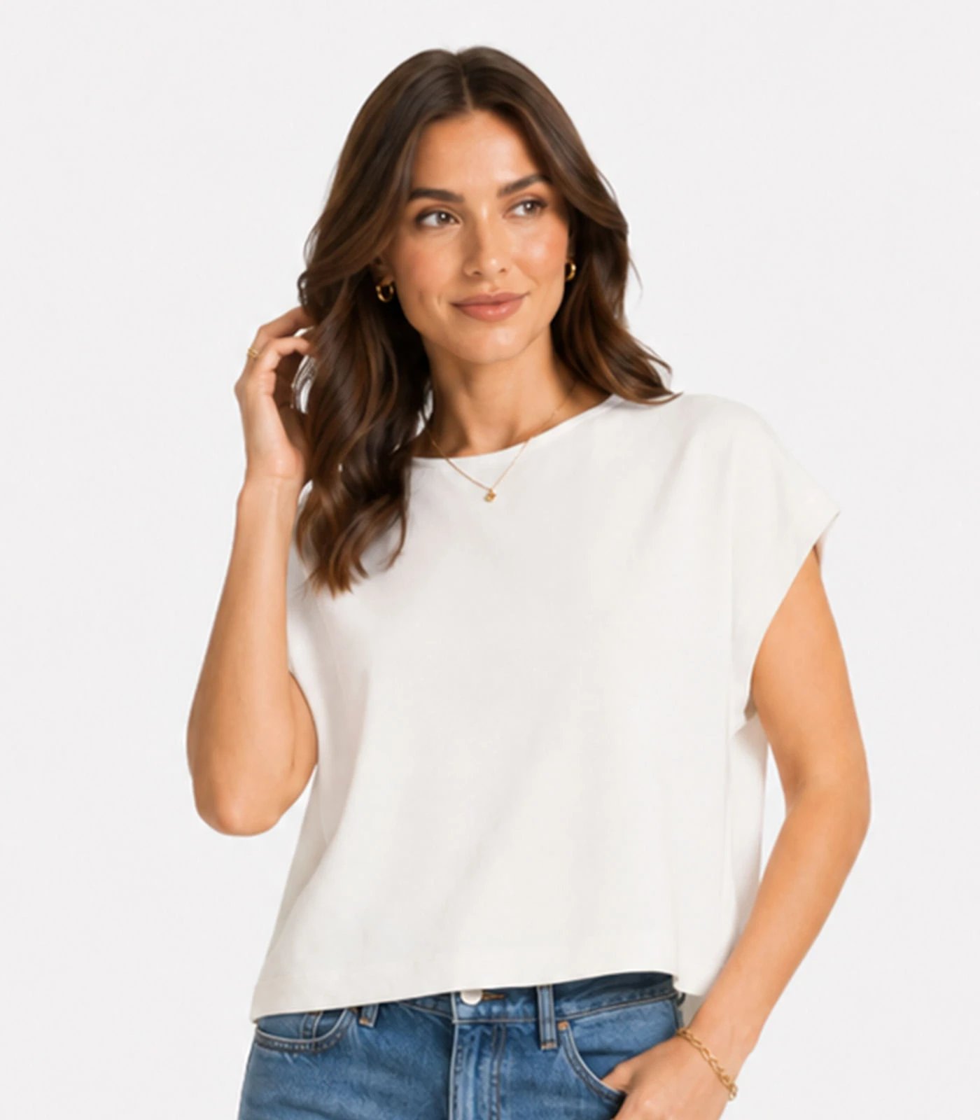 Blusa Feminina Básica Manga Ampla Infinita Cor Bege
