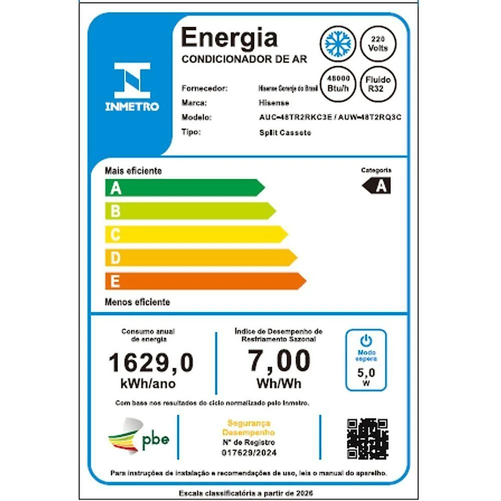 Ar Condicionado Cassete Hisense 48000 BTUS Frio 220V AUC-48TR2RKC3