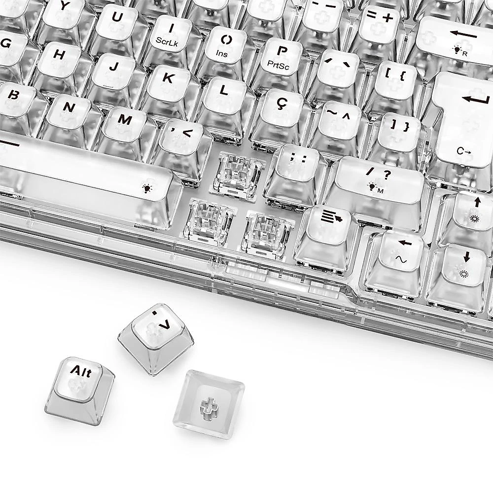 Teclado Sem Fio Mecânico Gamer Redragon ELF Pro, RGB, USB e Bluetooth, ABNT2, Cristalino Transparente - K649CT-RGB-PRO PT