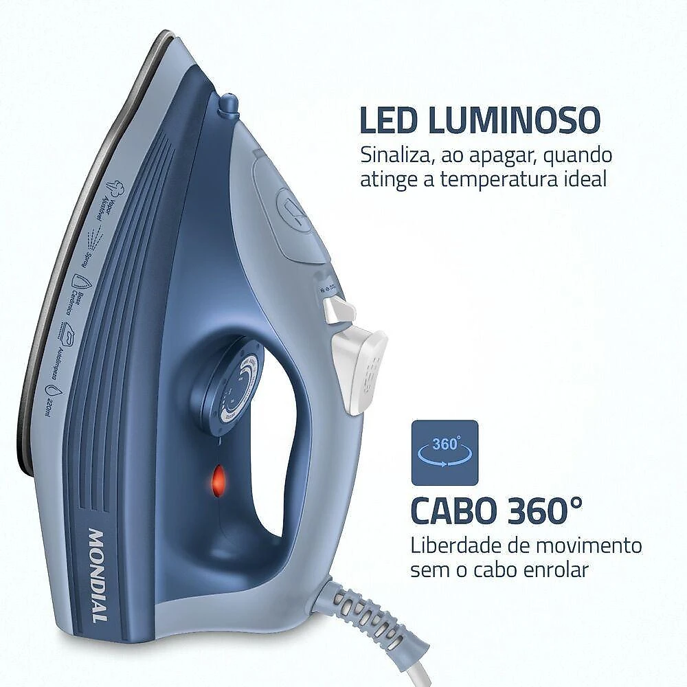 Ferro a Vapor Seco Mondial FVN-02-BL Base Cerâmica Azul 1800W 220V