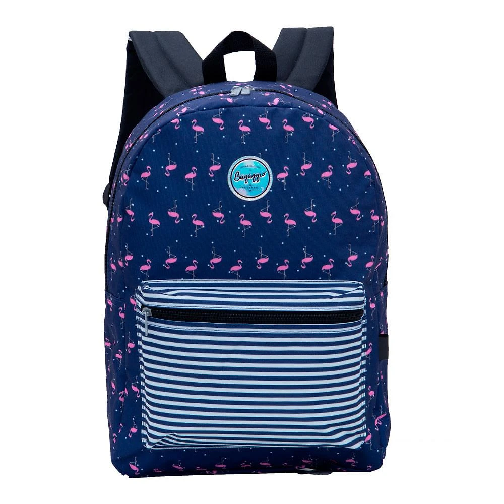 Mochila Feminina Basica Flamingos Azul Escura
