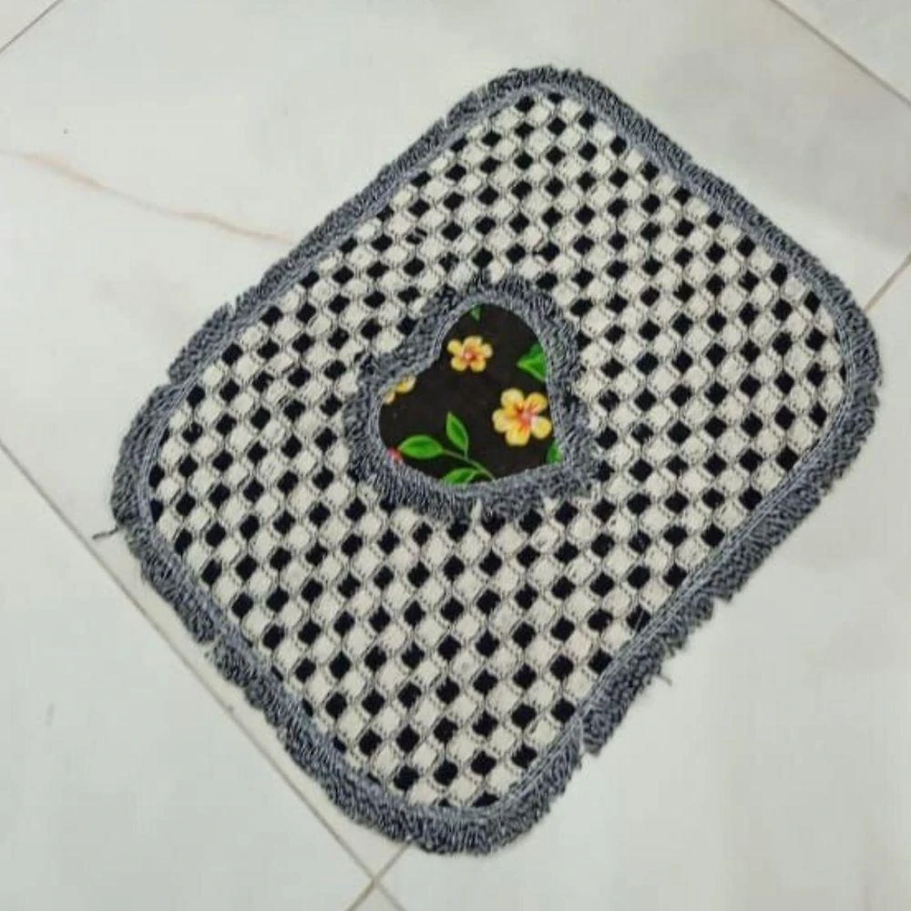 Kit 3 Peças De Tapete Banheiro Algodão 100% Tamanho 50x40cm Para Piso Chão Estampado E Liso Preto Com Estampa